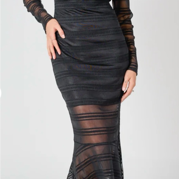 Long Sleeved Black Striped Mesh Dress BRAND NEW! - Picture 3 of 4